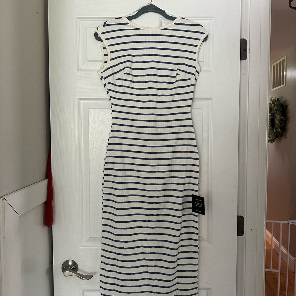 Lulu's Navy and White Striped Midi Dress